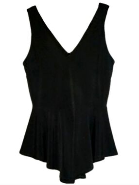 Black Peplum Hourglass Blouse V Neck Top Fitted Waist Fit & Flare Fitted Y2K S M